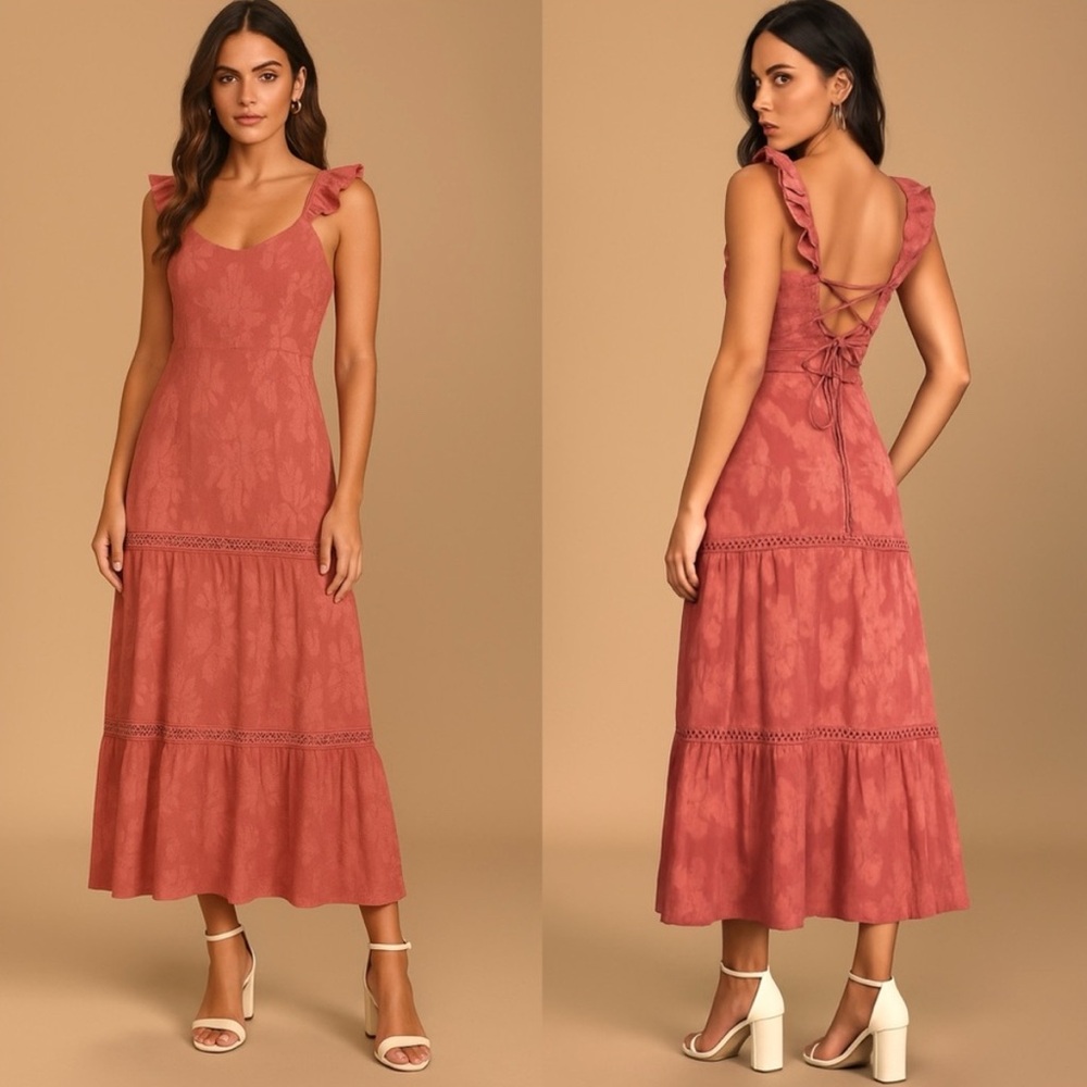 Lulus Heavenly Hues Dusty Rose Floral Jacquard Maxi Dress